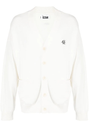 izzue logo-embroidered cotton cardigan - White