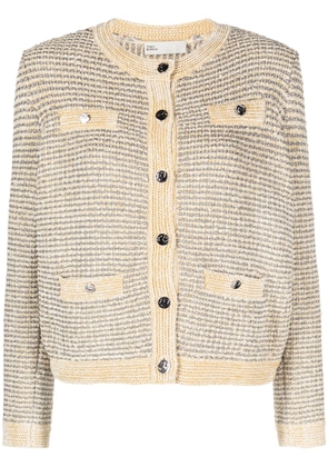 Tory Burch metallic-thread striped cardigan - Neutrals