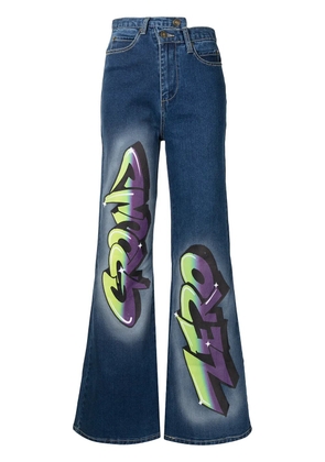 Ground Zero graffiti-logo flared jeans - Blue