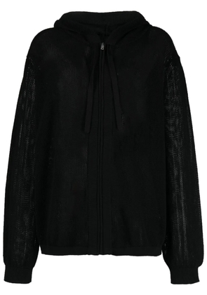 Laneus plain crochet-knit zip-up hoodie - Black