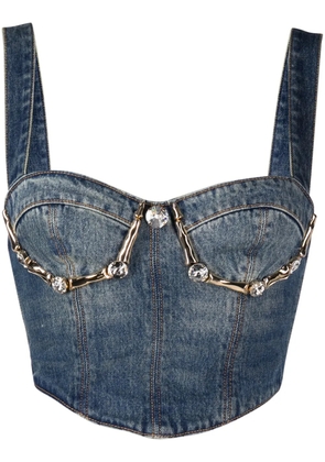 AREA Claw Cup crystal-embellished denim bustier - Blue