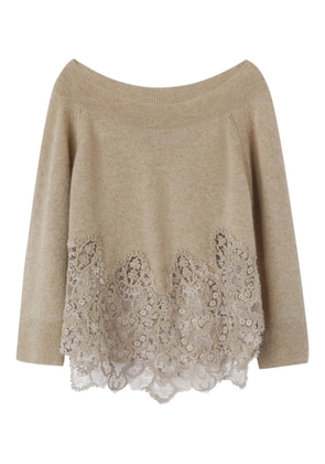 Ermanno Scervino wide-necklace lace sweater - Neutrals