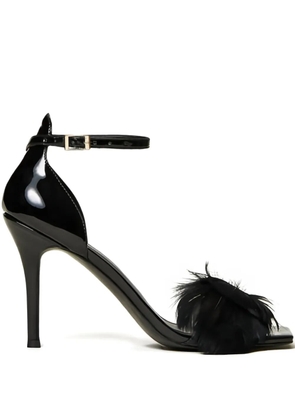 TWINSET 100mm patent-leather feather-embellished sandals - Black
