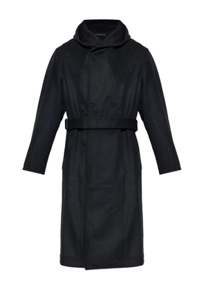 Yohji Yamamoto hooded belted wool coat - Black