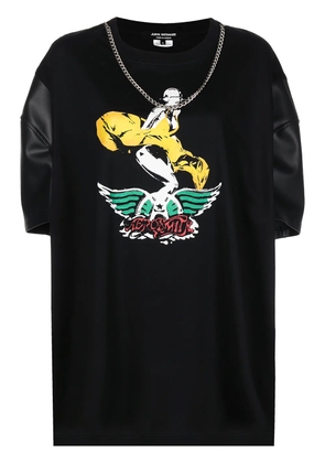 Junya Watanabe graphic-print contrast-sleeve T-shirt - Black