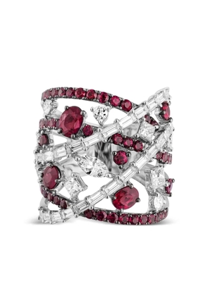 Jewels Aficionado 18K white gold diamond and ruby ring - Silver