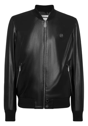 Philipp Plein leather bomber jacket - Black