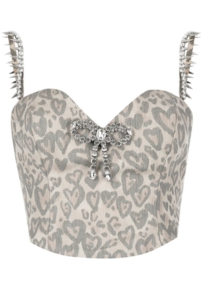 AREA Heart leopard-print bustier top - Brown