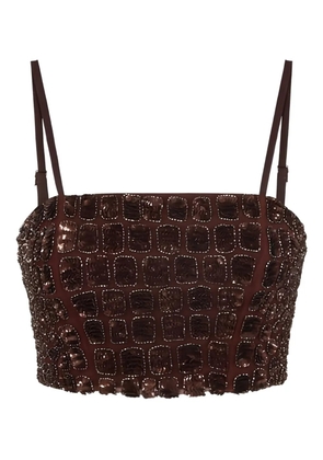 Elisabetta Franchi tulle crocodile-effect top - Brown