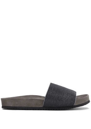Brunello Cucinelli Monili embellished leather slides - Silver