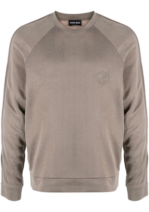 Giorgio Armani logo-embroidered round-neck jumper - Neutrals