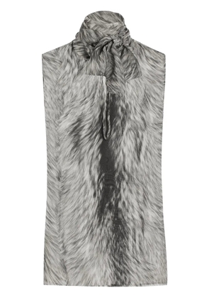 Dolce & Gabbana Pussy bow top with Fur print - White