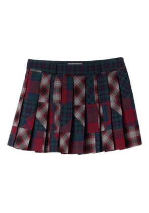 Miu Miu pleated plaid patchwork mini skirt - Red