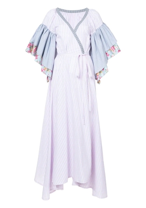 Natasha Zinko floral striped ruffle sleeve wrap dress - Pink