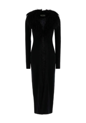 Blumarine feather-trimmed wool coat - Black