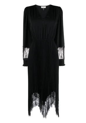 NISSA lace-trim pleated midi dress - Black