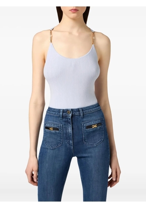 Elisabetta Franchi jewelled strap ribbed knit top - Blue