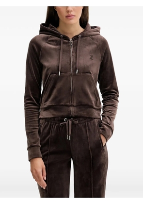 Juicy Couture zip-fastening front-pocket embellished hoodie - Brown