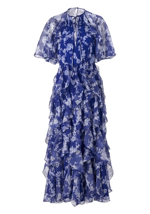 Carolina Herrera floral-print ruffled silk dress - Blue