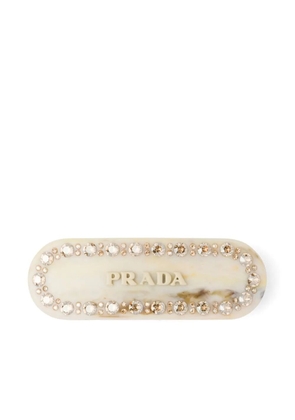 Prada crystal-embellished logo hair clip - Neutrals