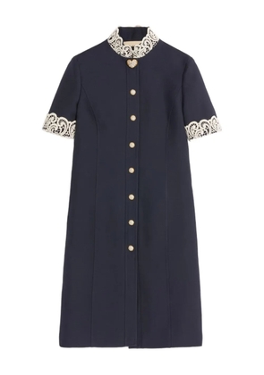 Valentino Garavani lace-collared button-up dress - Blue