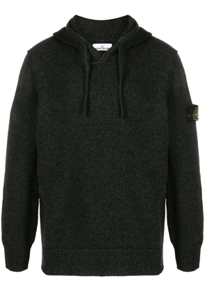 Stone Island Compass-patch ribbed-knit mélange hoodie - Black