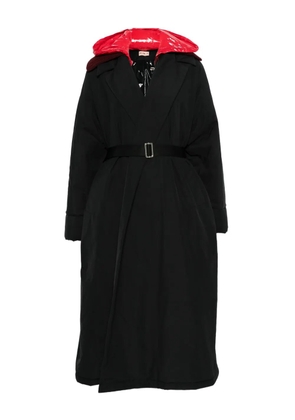 Plan C contrast-hood trench coat - Black