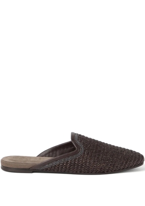 Brunello Cucinelli Monili-embellished raffia slippers - Brown
