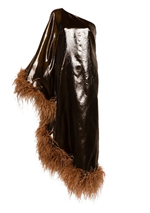Taller Marmo Fantasma feather-trim midi dress - Brown