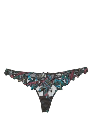 Fleur Du Mal Lily embroidered hipster thong - Green