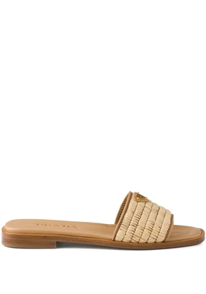 Prada crochet-detail leather sandals - Neutrals
