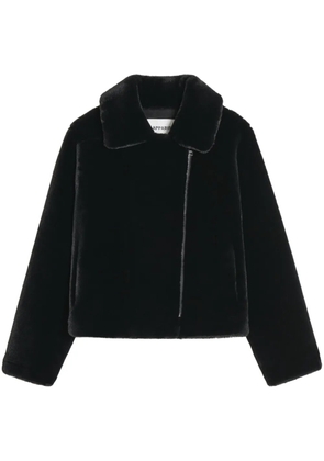 Apparis notch-lapel zippered faux fur jacket - Black