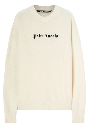 Palm Angels logo-embroidered wool-blend jumper - White