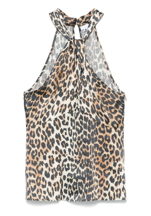 GANNI leopard-print satin top - Neutrals