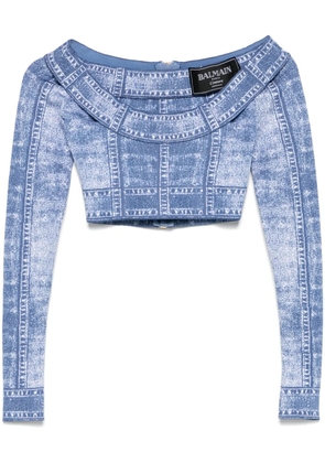 Balmain trompe l'oeil-print crop top - Blue