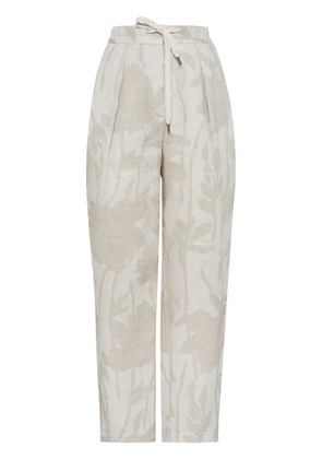 Brunello Cucinelli floral-jacquard linen tapered trousers - Neutrals