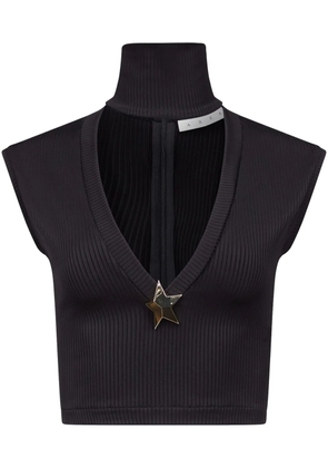 AREA star-stud rib-knit crop top - Black