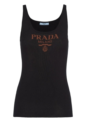 Prada logo-print silk tank top - Black