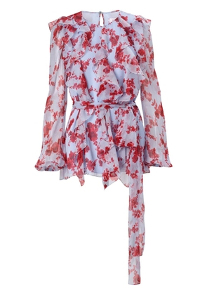 Carolina Herrera floral-print ruffled silk top - Blue