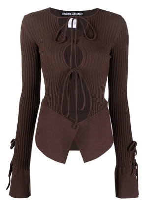 ANDREĀDAMO tie-fastening long-sleeve knitted top - Brown
