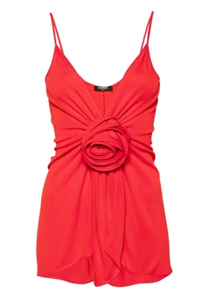 Balmain floral-appliqué plunge tank top - Red
