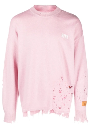 Heron Preston logo-embroidered ripped wool jumper - Pink