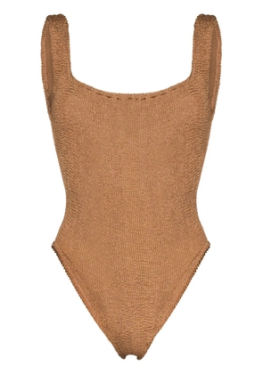 Hunza G square-neck crinkle-effect swimsuit - Brown