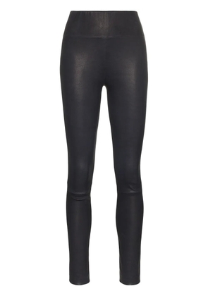 Sprwmn Navy High-Waisted Leather Leggings - Blue