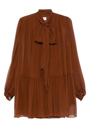 Saint Laurent bow-detailed tiered mini dress - Brown
