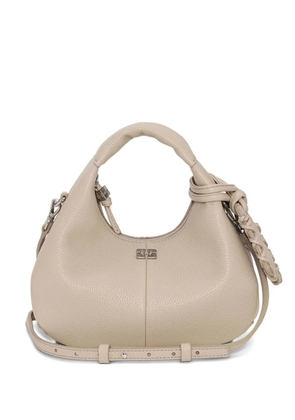 GANNI mini textured leather tote bag - Neutrals
