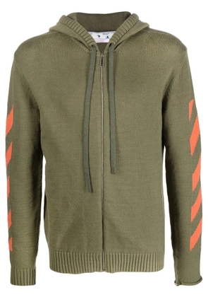 Off-White knitted chevron-detail hoodie - Green
