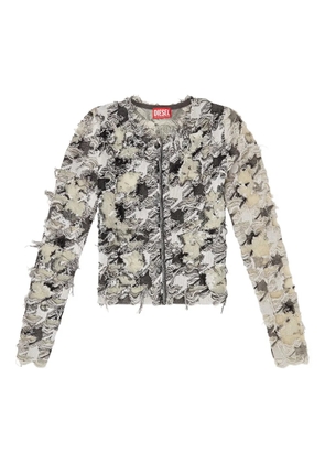 Diesel devoré-houndstooth-jacquard cardigan - White