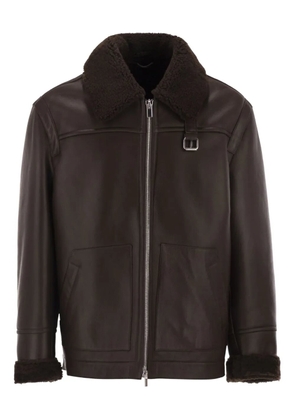 PT Torino shearling-trim leather jacket - Brown