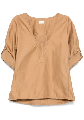 Saint Laurent Henley twill-weave blouse - Neutrals